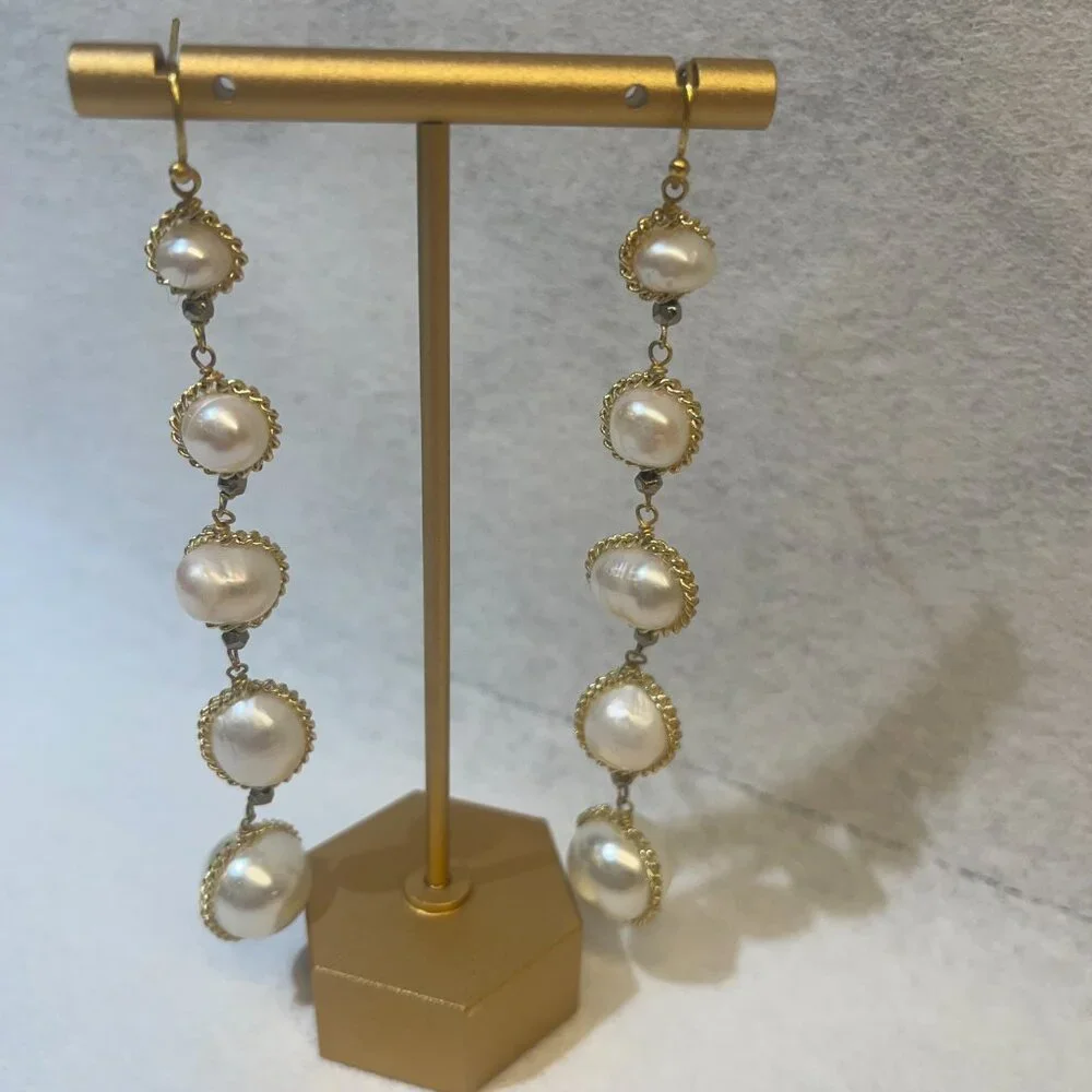 Faux Freshwater Pearl Drop Earrings – Gold Tone - Picture 3 of 5